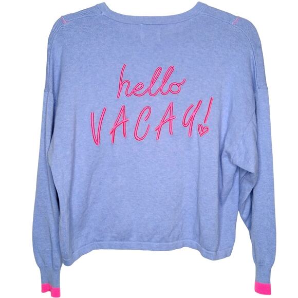 Whisper Brodie Hello Vacay Blue Oversize Sweater Womens SM Cotton Silk Cashmere - Picture 1 of 10